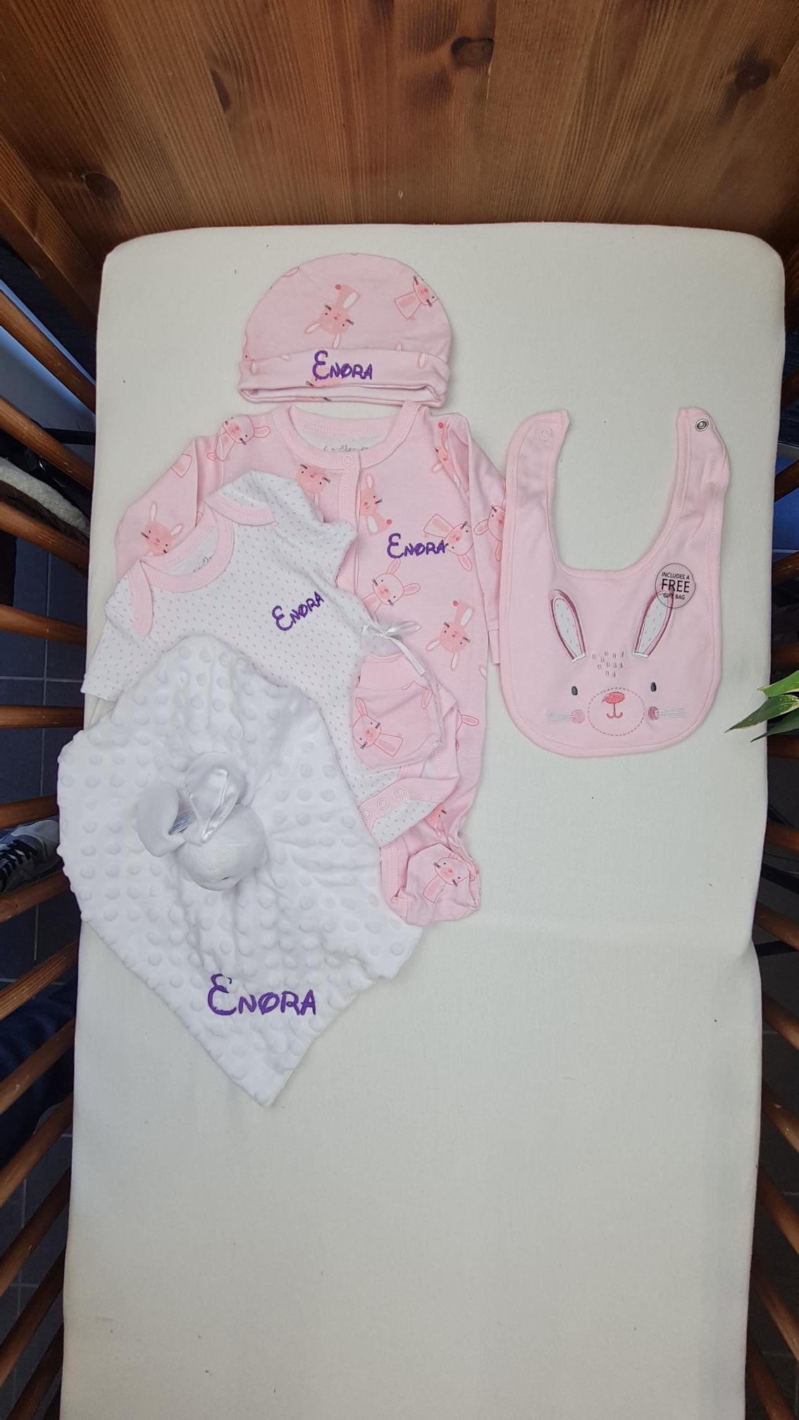 Kit de naissance 6 pièces Lapinou Rose | 3 tailles | A personnaliser - Calincaline.be