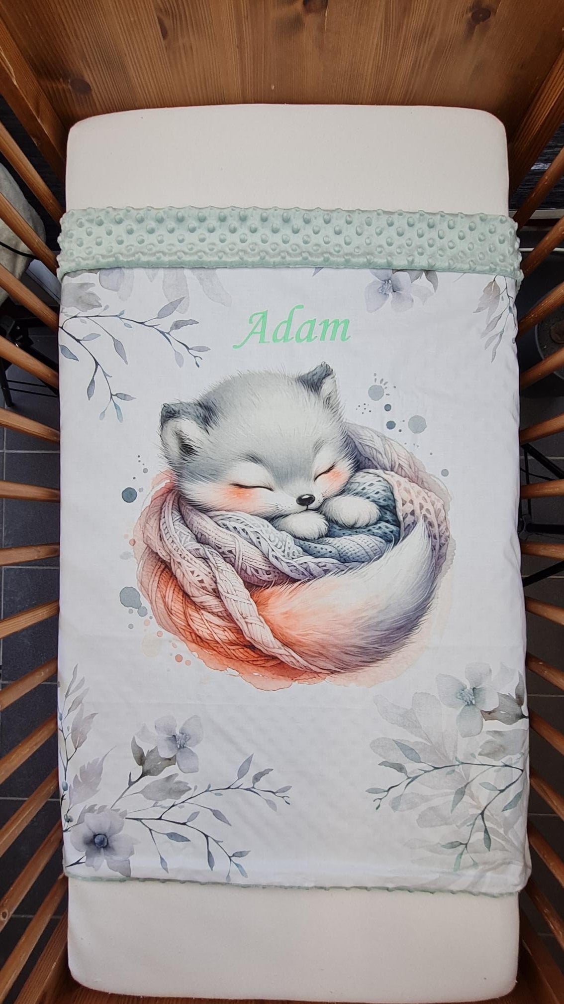 Couverture Plaid Bébé | Louveteau Endormi | 70cm x 95cm | A Personnaliser