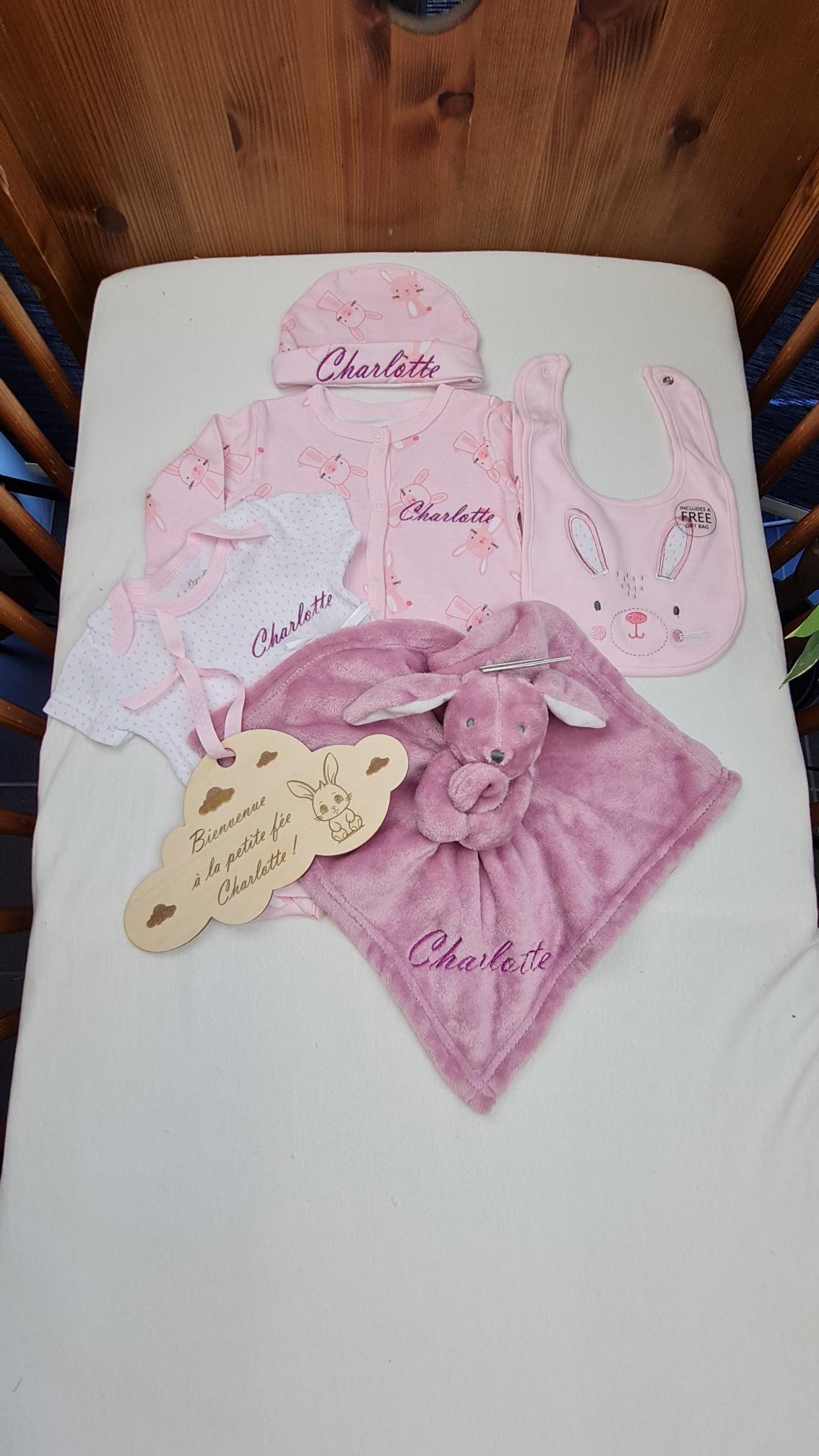 Kit de naissance 6 pièces Lapinou Rose | 3 tailles | A personnaliser