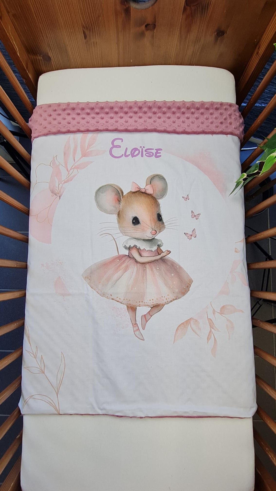 Couverture Plaid Souris Rose Poudré | 70cm x 95cm | Couleur minky au choix