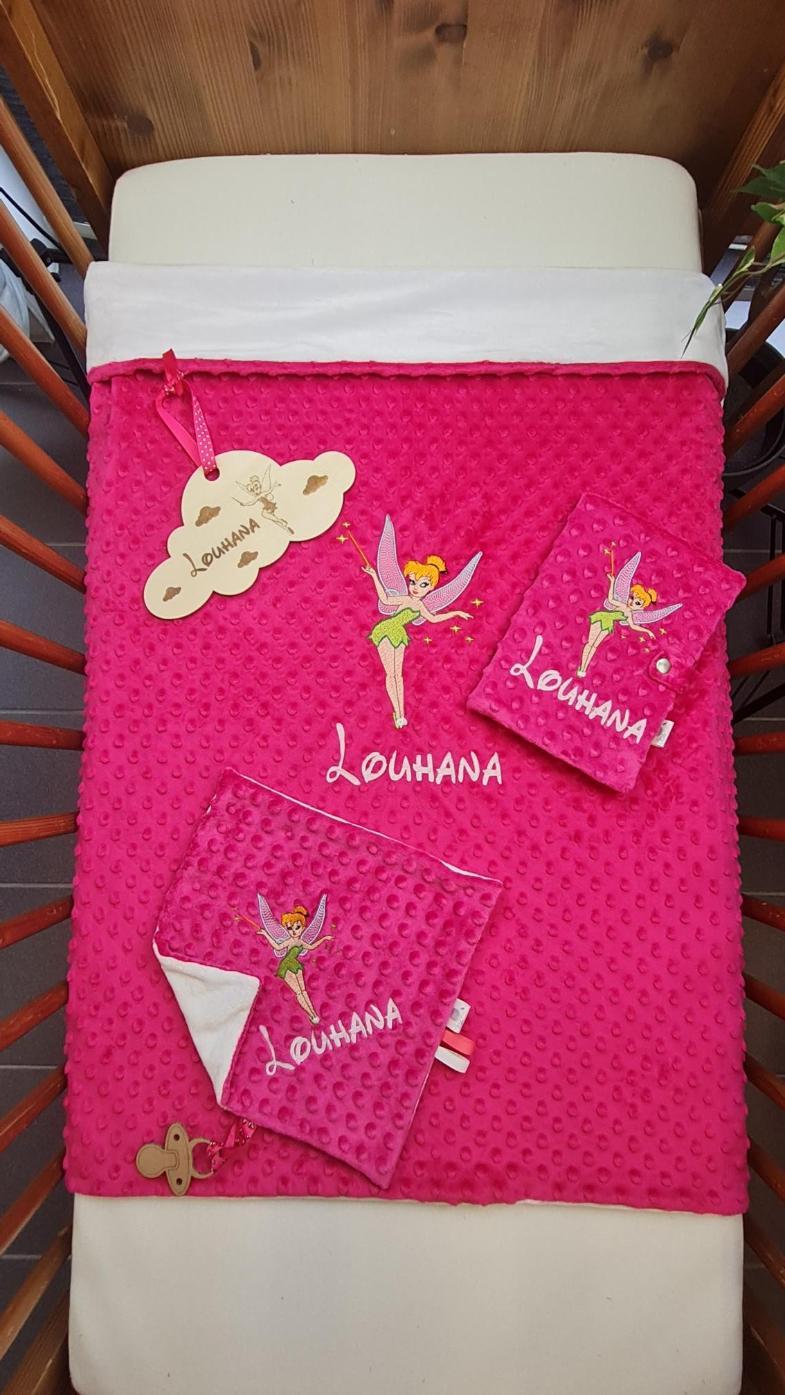 Pack Bébé Personnalisé | Couverture + Doudou 30cm + Protège carnet assortis | Fille | Minky