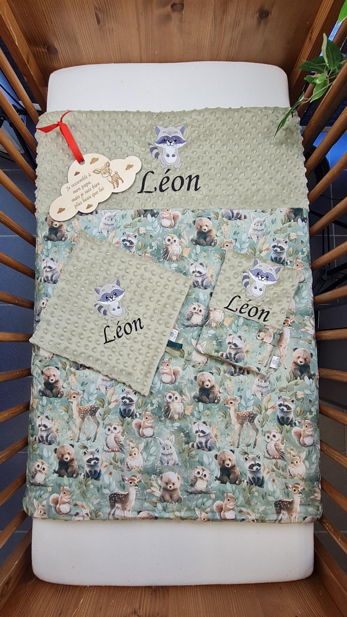 Pack Bébé Personnalisé | Couverture + Doudou 30cm + Protège carnet assortis | Garçon | Coton