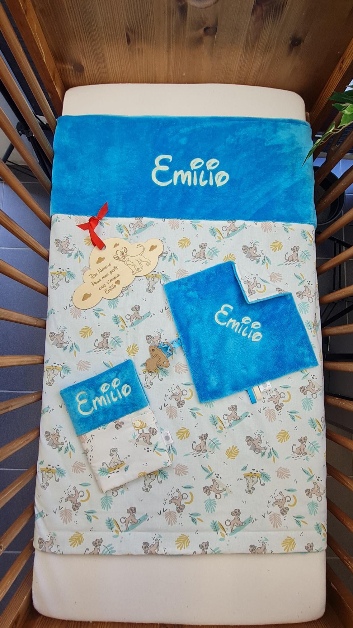 Pack Bébé Personnalisé | Couverture + Doudou 30cm + Protège carnet assortis | Garçon | Coton