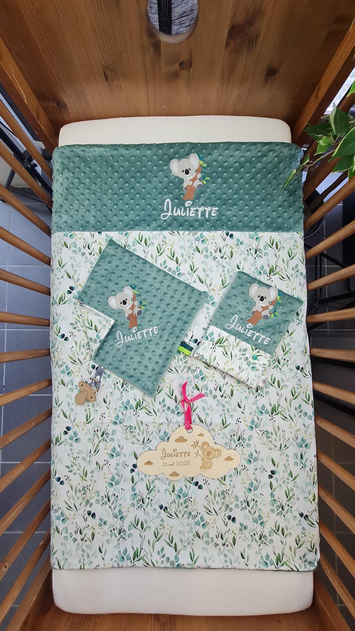 Pack Bébé Personnalisé | Couverture + Doudou 30cm + Protège carnet assortis | Fille | Coton