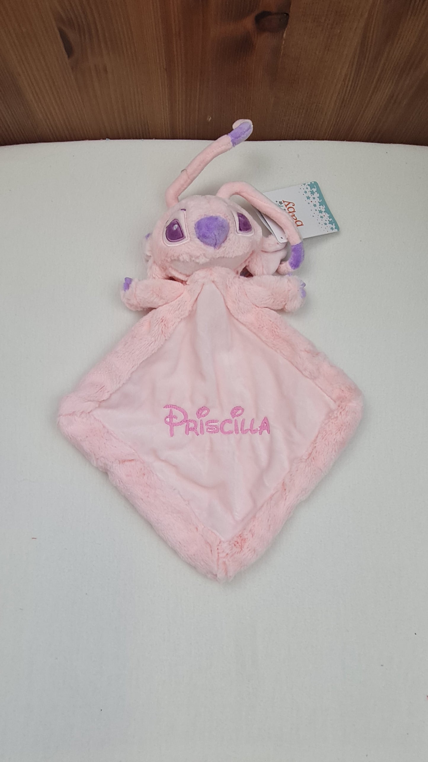 Doudou Mouchoir Disney Angel Rose Pastel 30cm Flopsie | Avec prénom brodé
