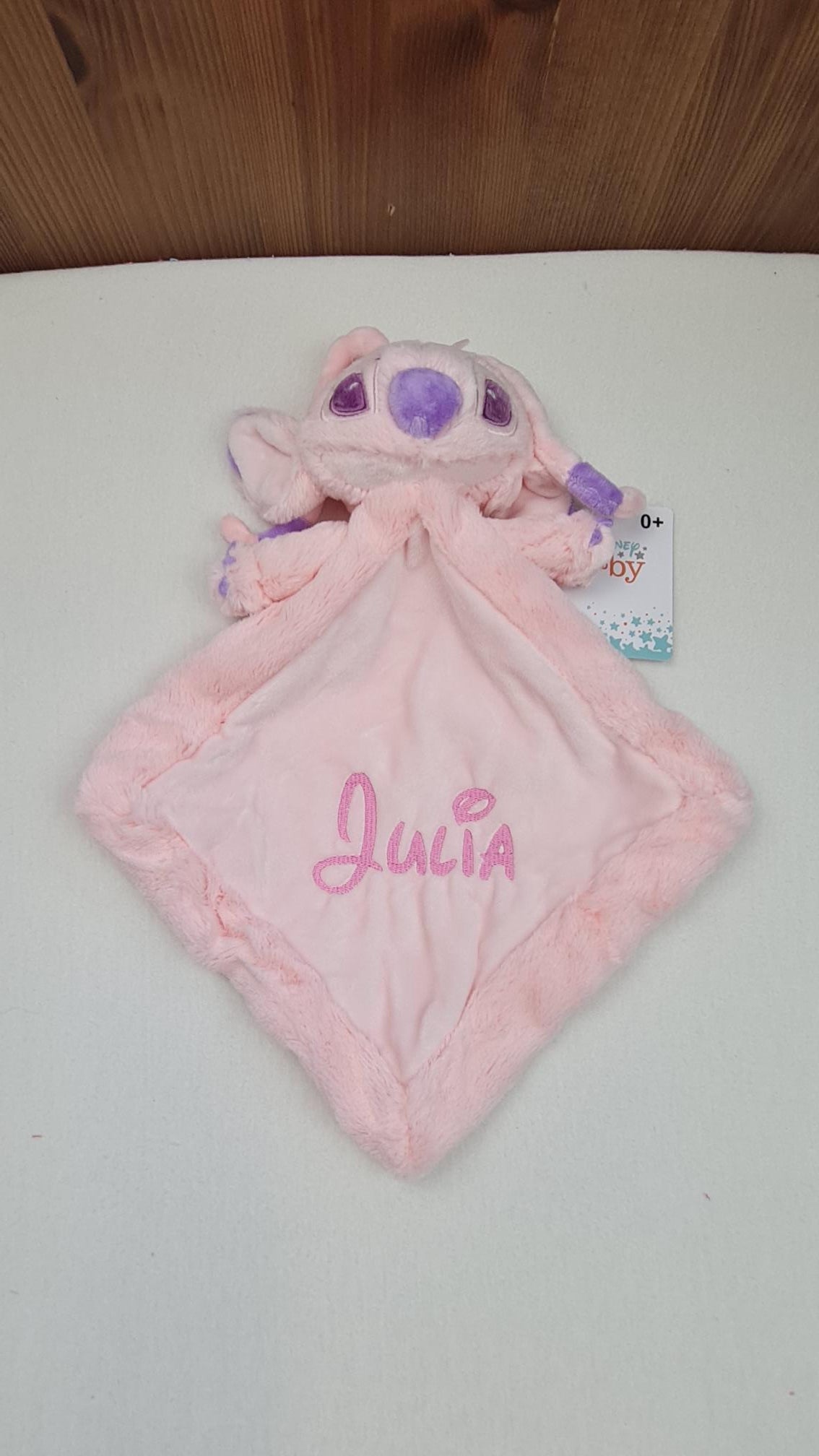 Doudou Mouchoir Disney Angel Rose Pastel 30cm Flopsie | Avec prénom brodé