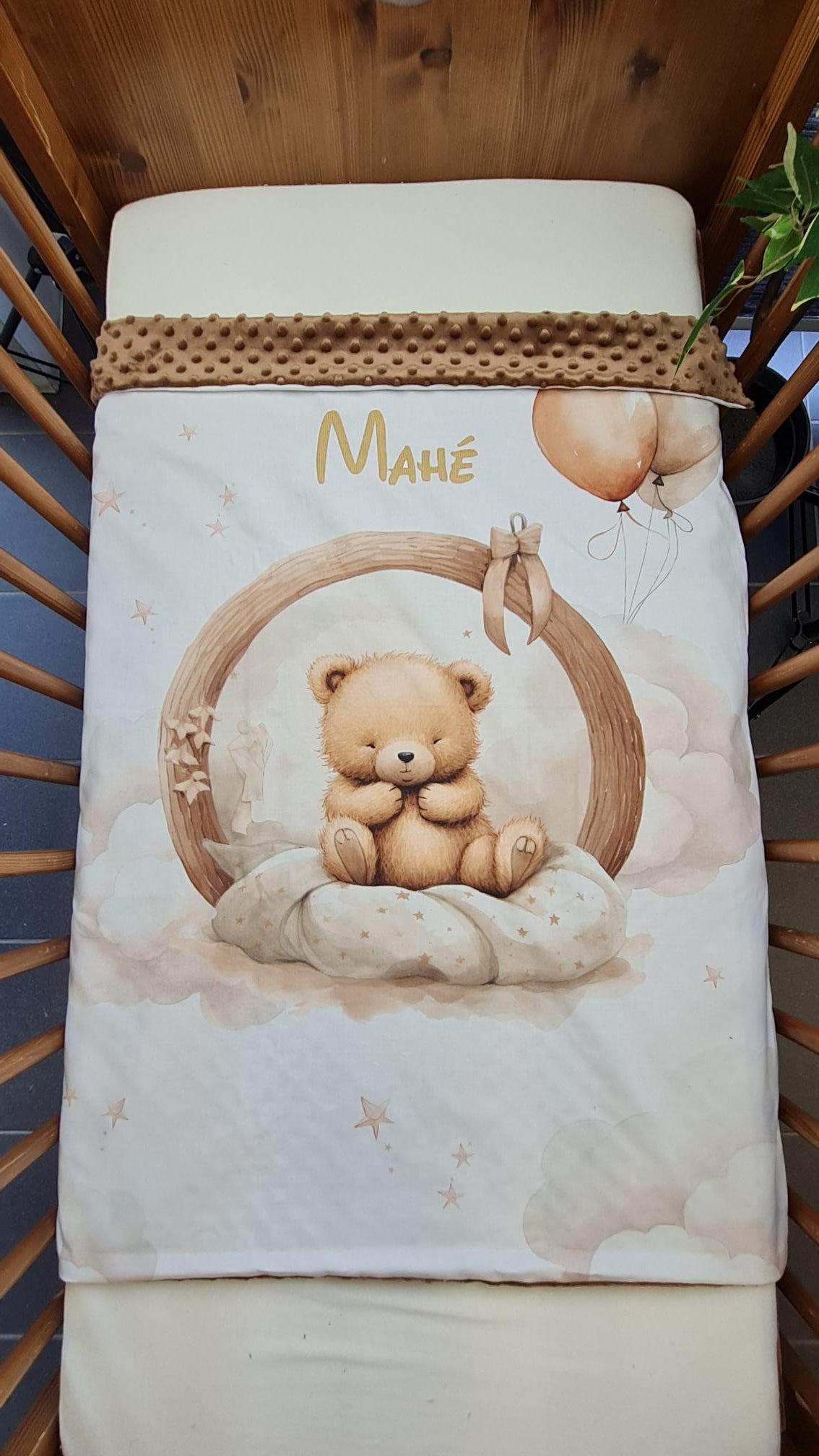 Couverture Plaid Bébé | Ourson dans les Nuages | 70cm x 95cm | A Personnaliser