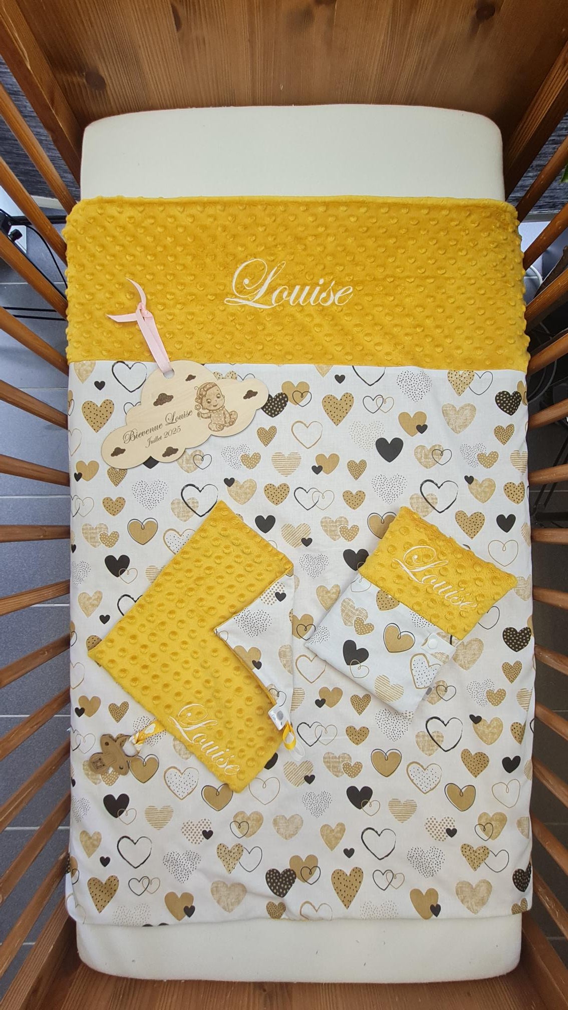 Pack Bébé Personnalisé | Couverture + Doudou 30cm + Protège carnet assortis | Fille | Coton