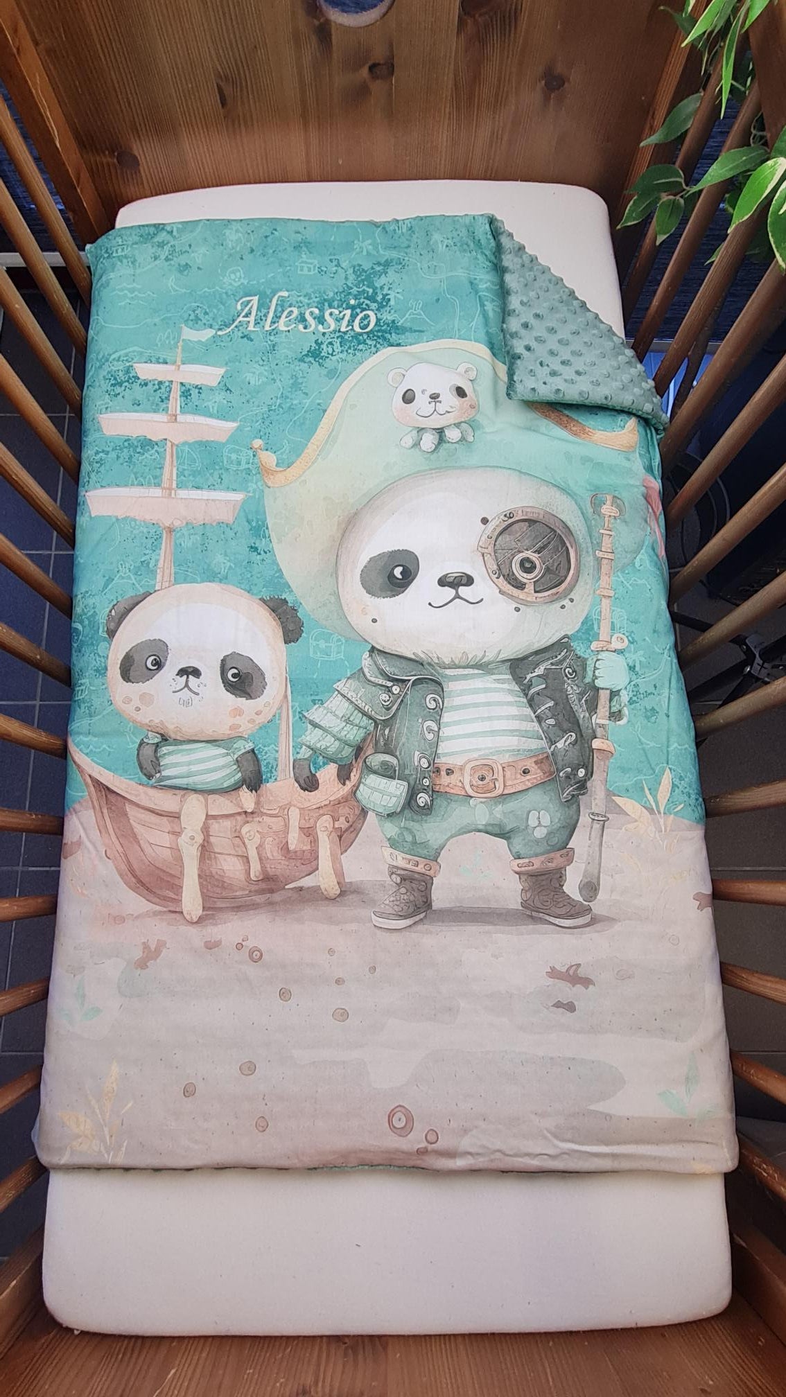 Couverture Plaid Panda Pirate | 70cm x 95cm | Couleur minky au choix