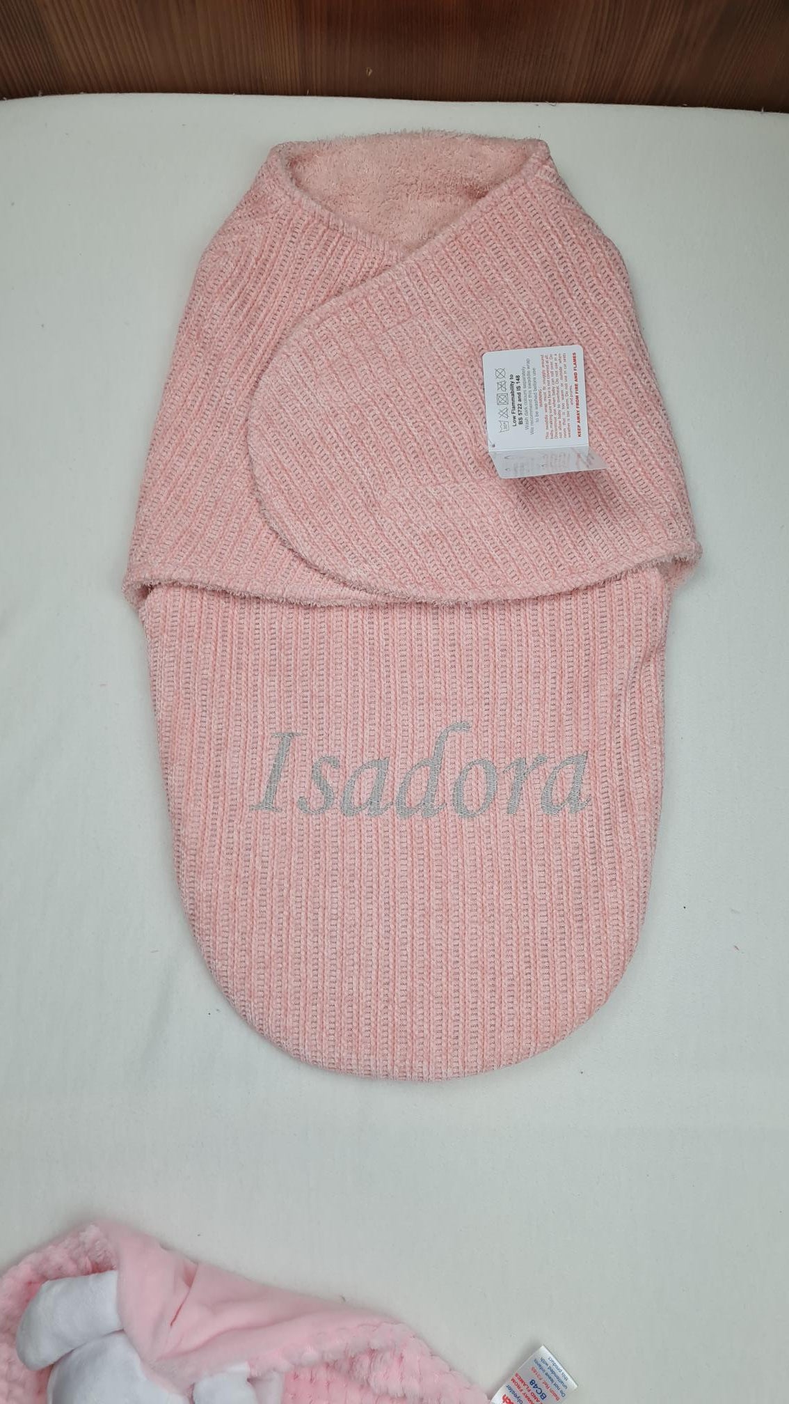 Couverture d'Emmaillotage Bébé | Rose | 51cm x 30cm | Avec Prénom Brodé