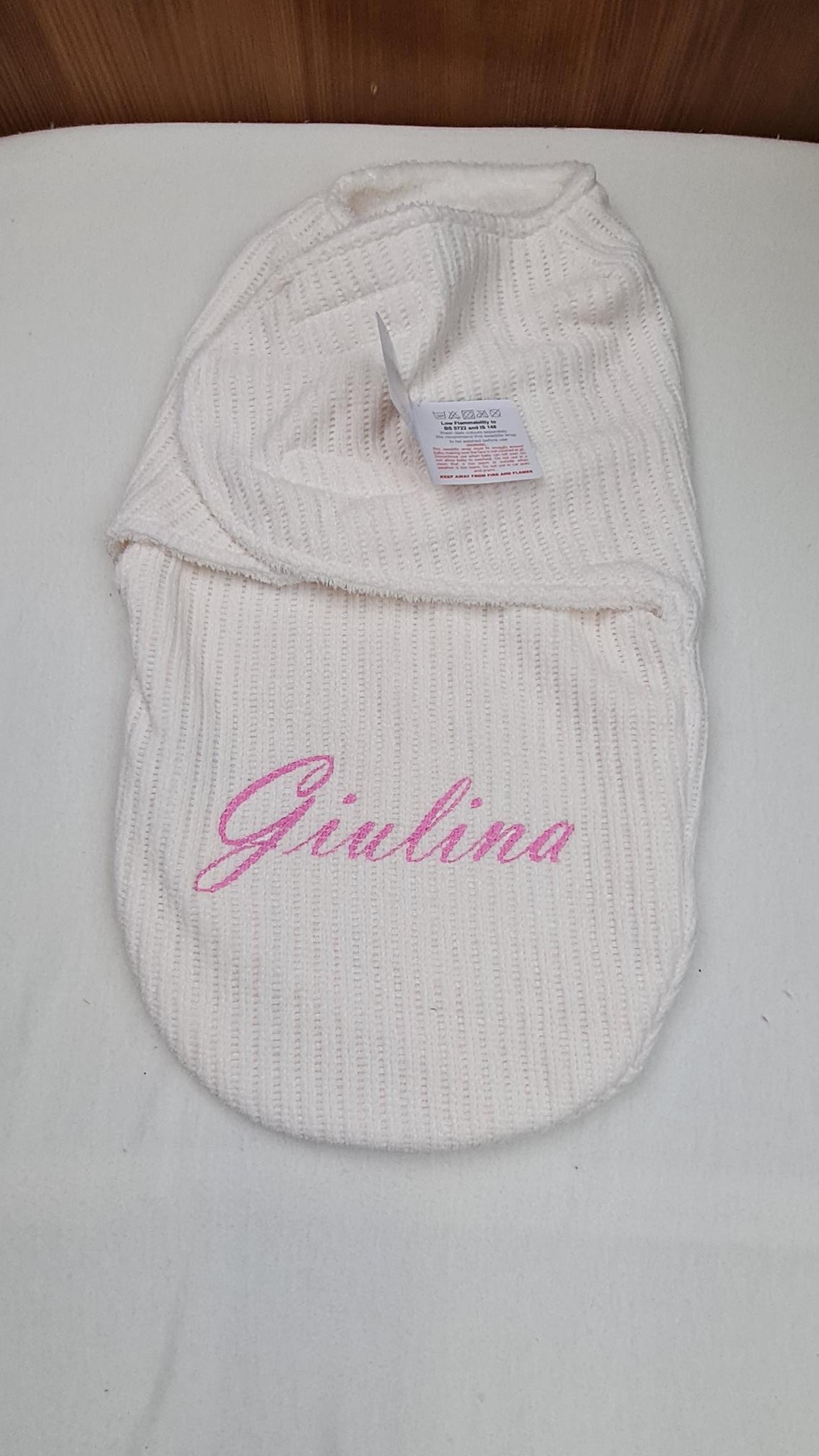 Couverture d'Emmaillotage Bébé | Blanc | 51cm x 30cm | Avec Prénom Brodé - Calincaline.be