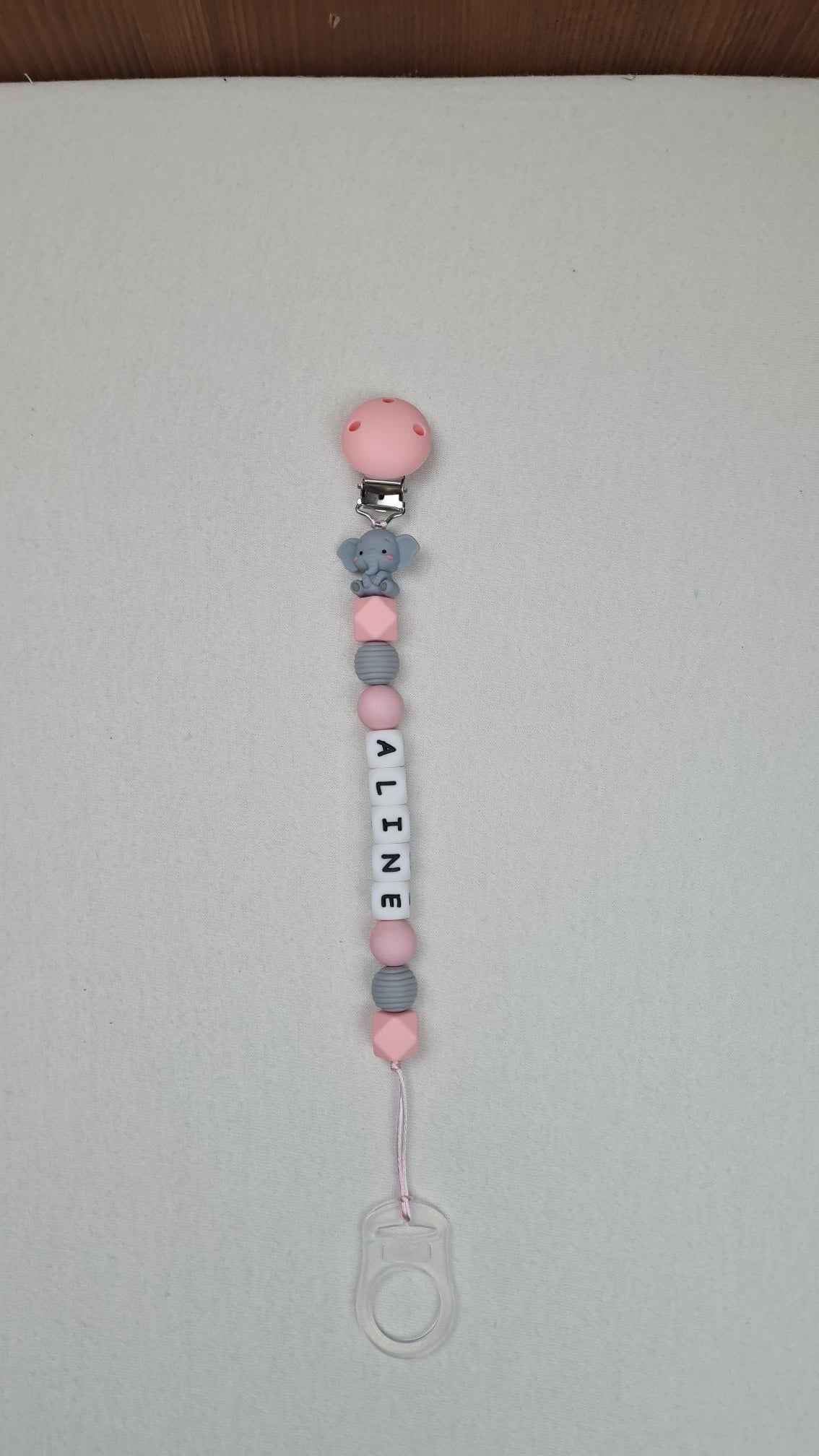 Attache Sucette A Perles En Silicone | Prénom Personnalisée | Baby Eléphant