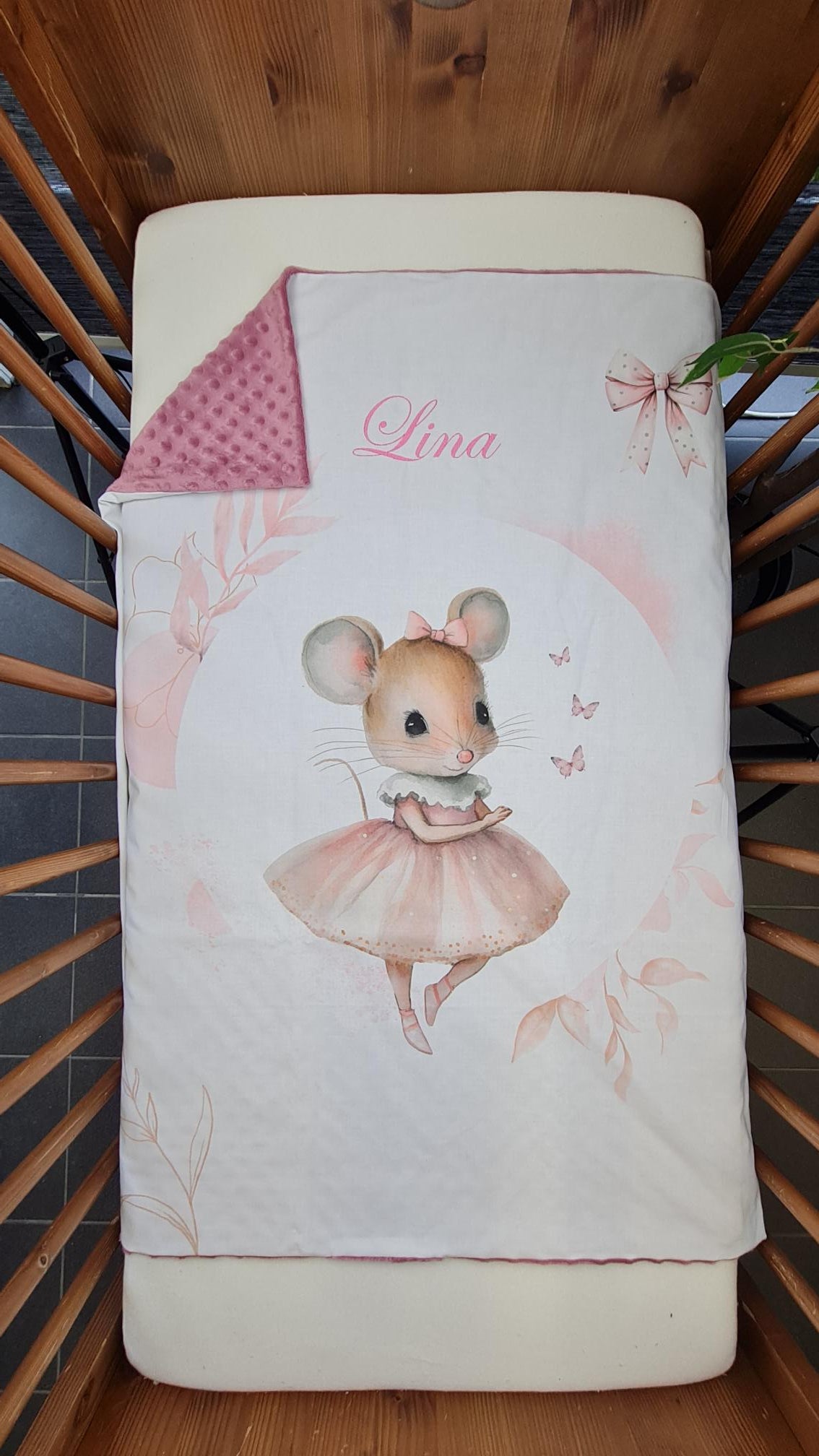 Couverture Plaid Souris Rose Poudré | 70cm x 95cm | Couleur minky au choix