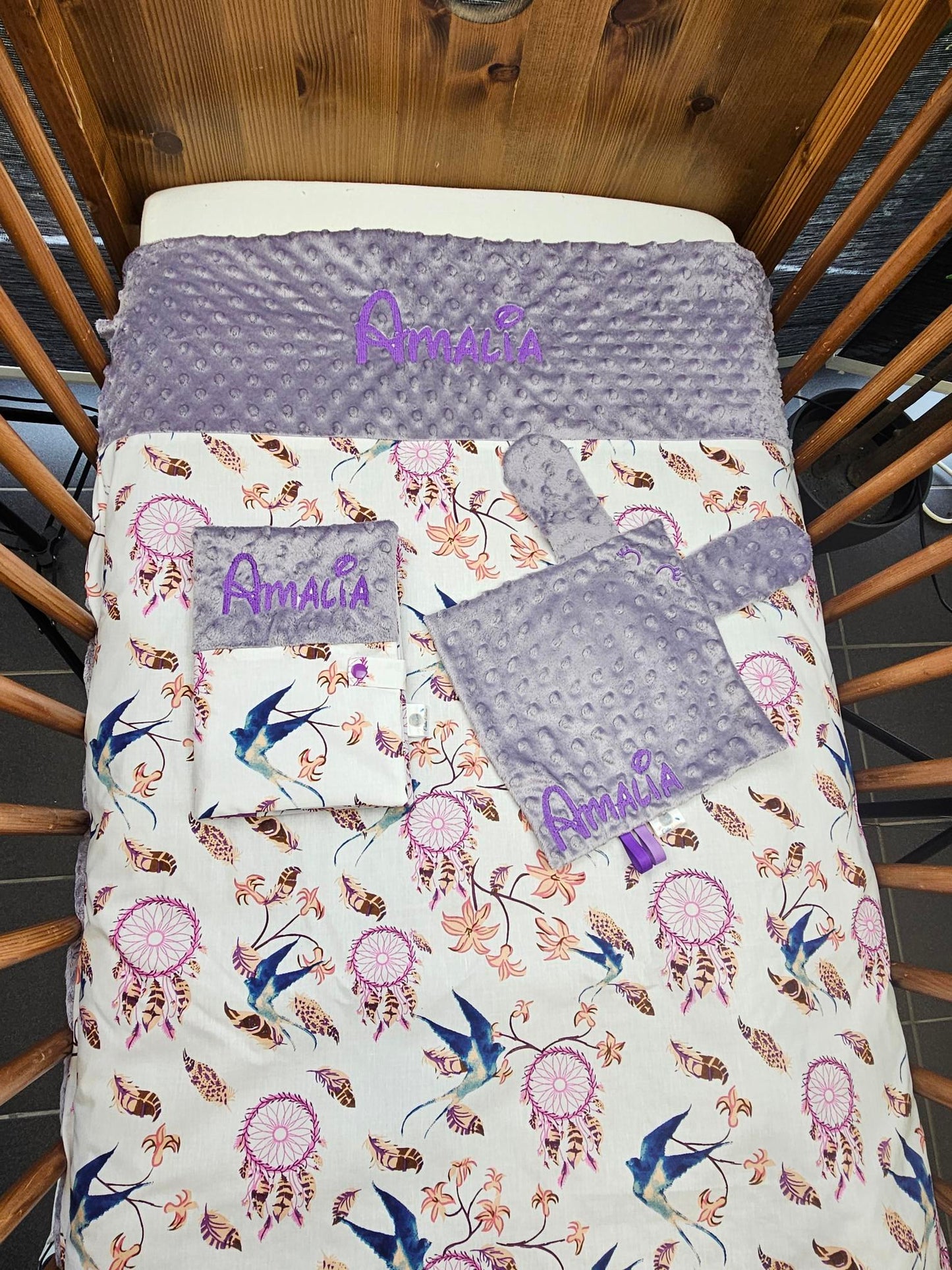 Pack Bébé Personnalisé | Couverture + Doudou 30cm + Protège carnet assortis | Fille | Coton