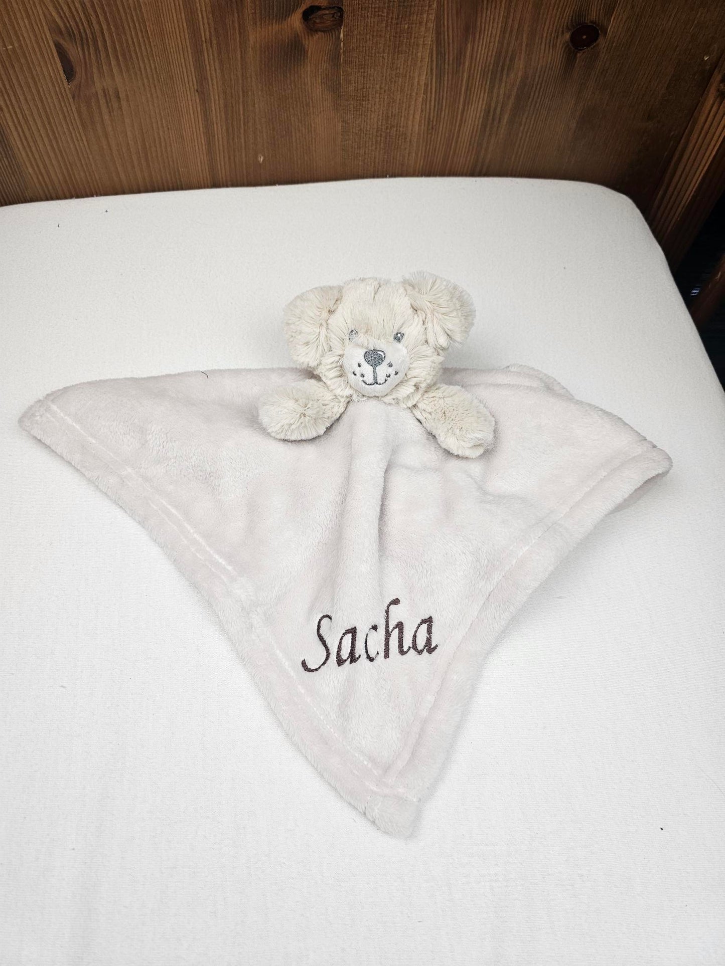 Doudou Mouchoir Chien Beige 38cm | Avec Prénom Personnalisé | Baby Town