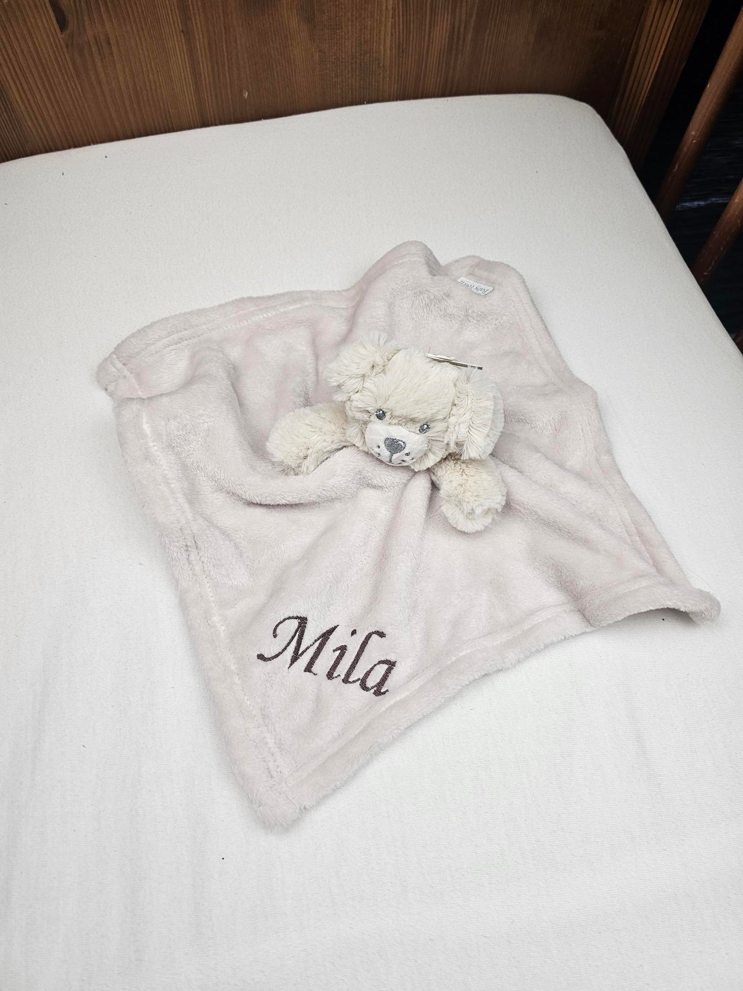 Doudou Mouchoir Chien Beige 38cm | Avec Prénom Personnalisé | Baby Town