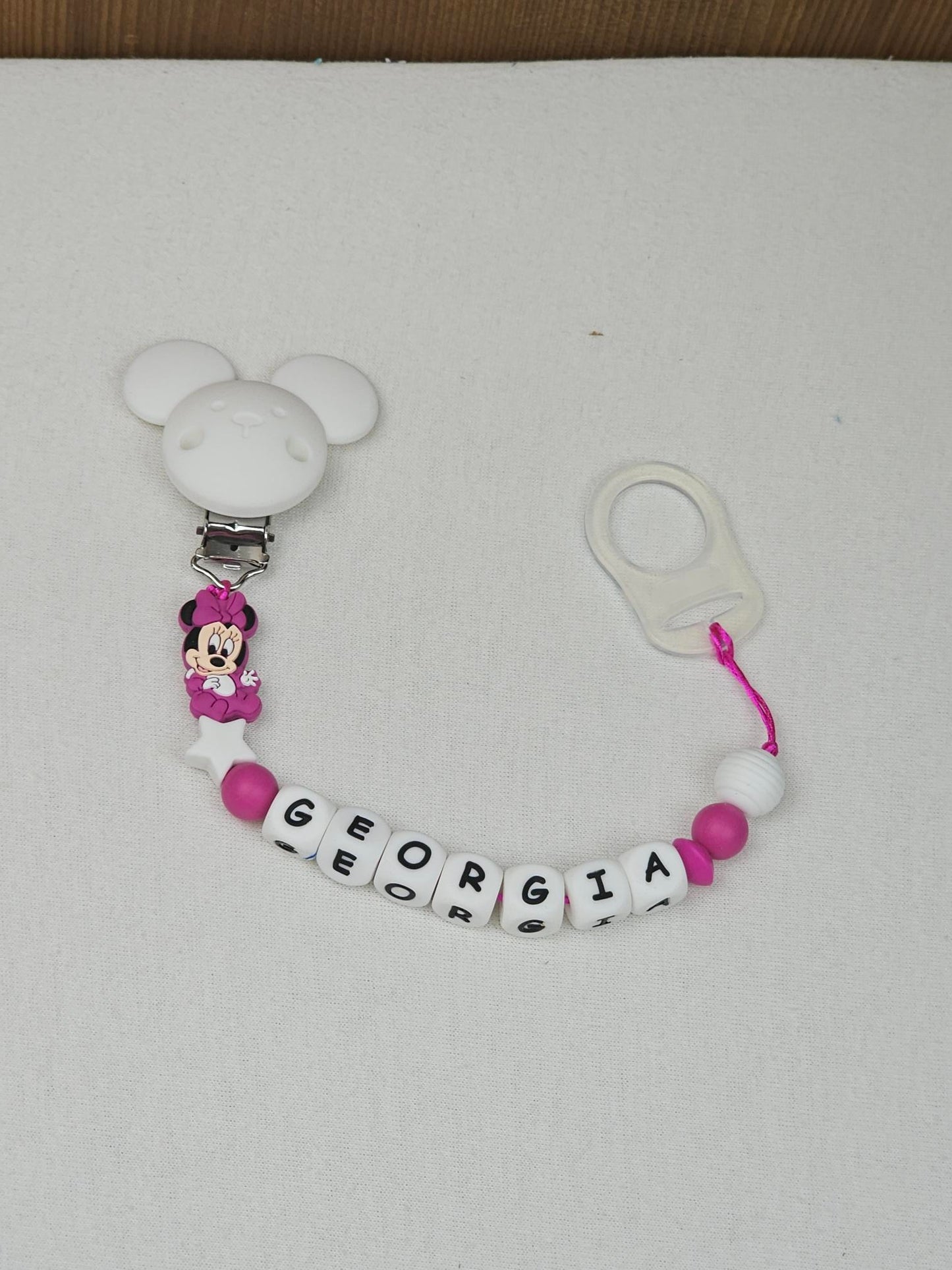 Attache Sucette A Perles En Silicone | Prénom Personnalisée | Minnie