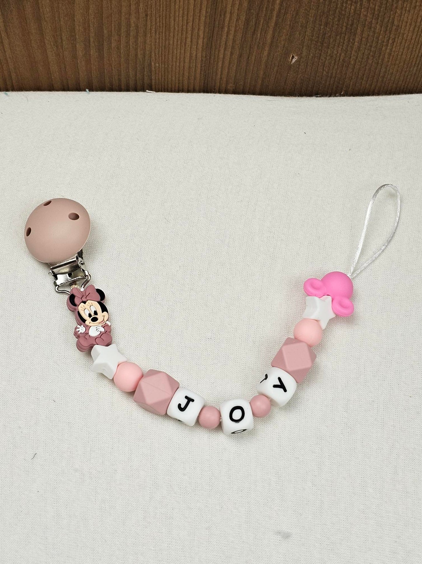 Attache Sucette A Perles En Silicone | Prénom Personnalisée | Minnie - Calincaline.be
