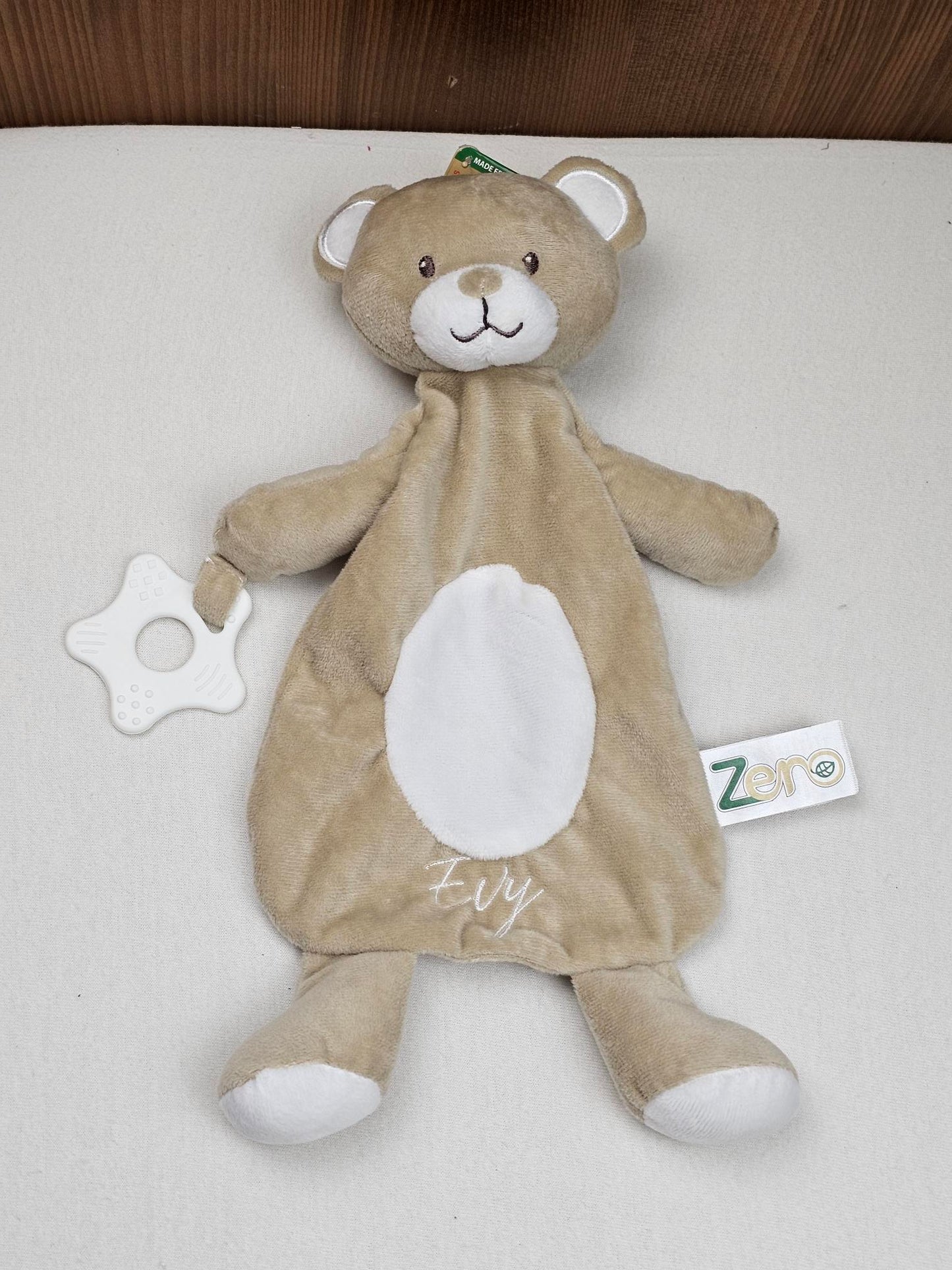 Doudou Ourson 28cm Brun Avec Anneau de Dentition | Prénom Brodé
