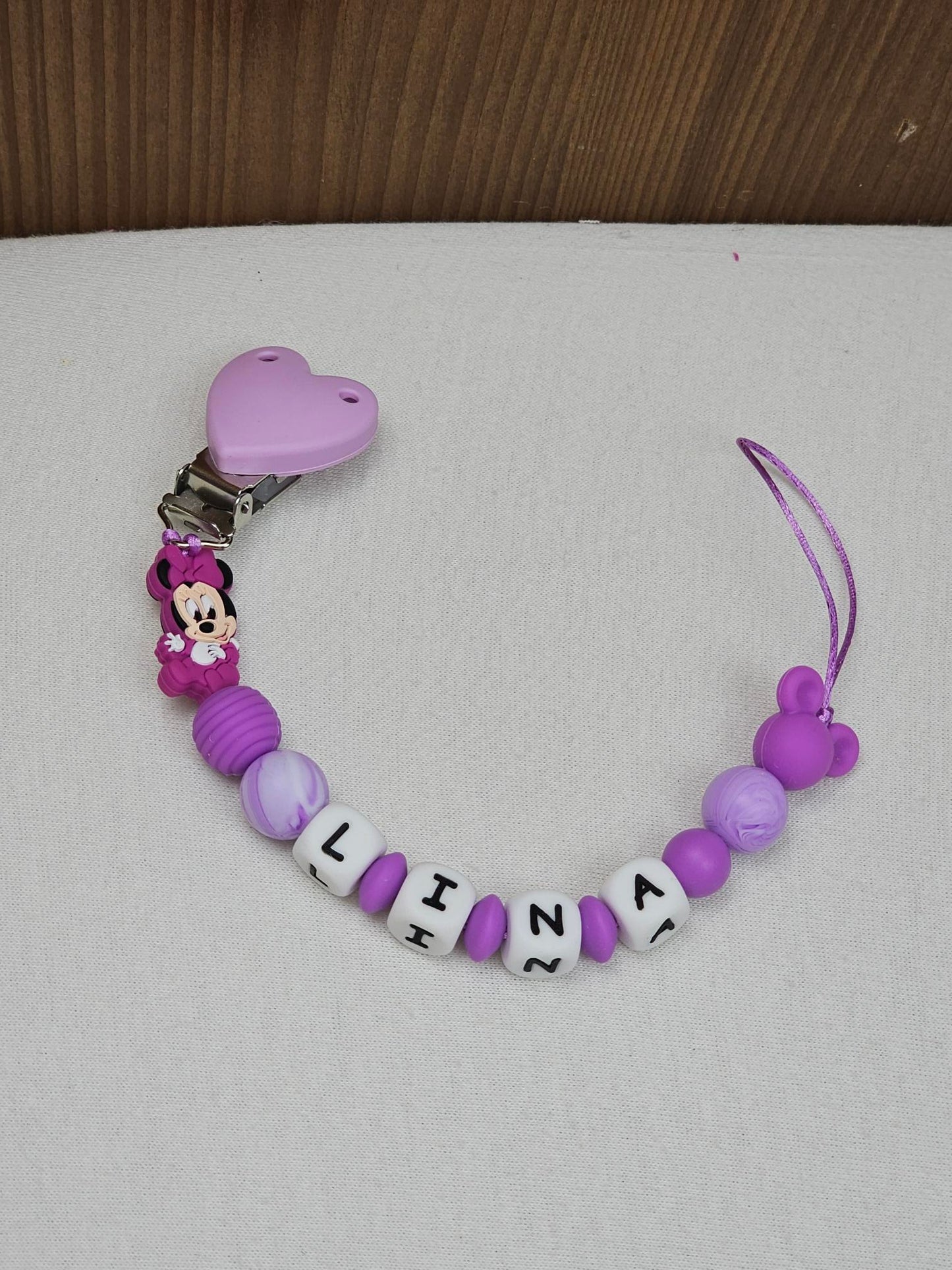 Attache Sucette A Perles En Silicone | Prénom Personnalisée | Minnie