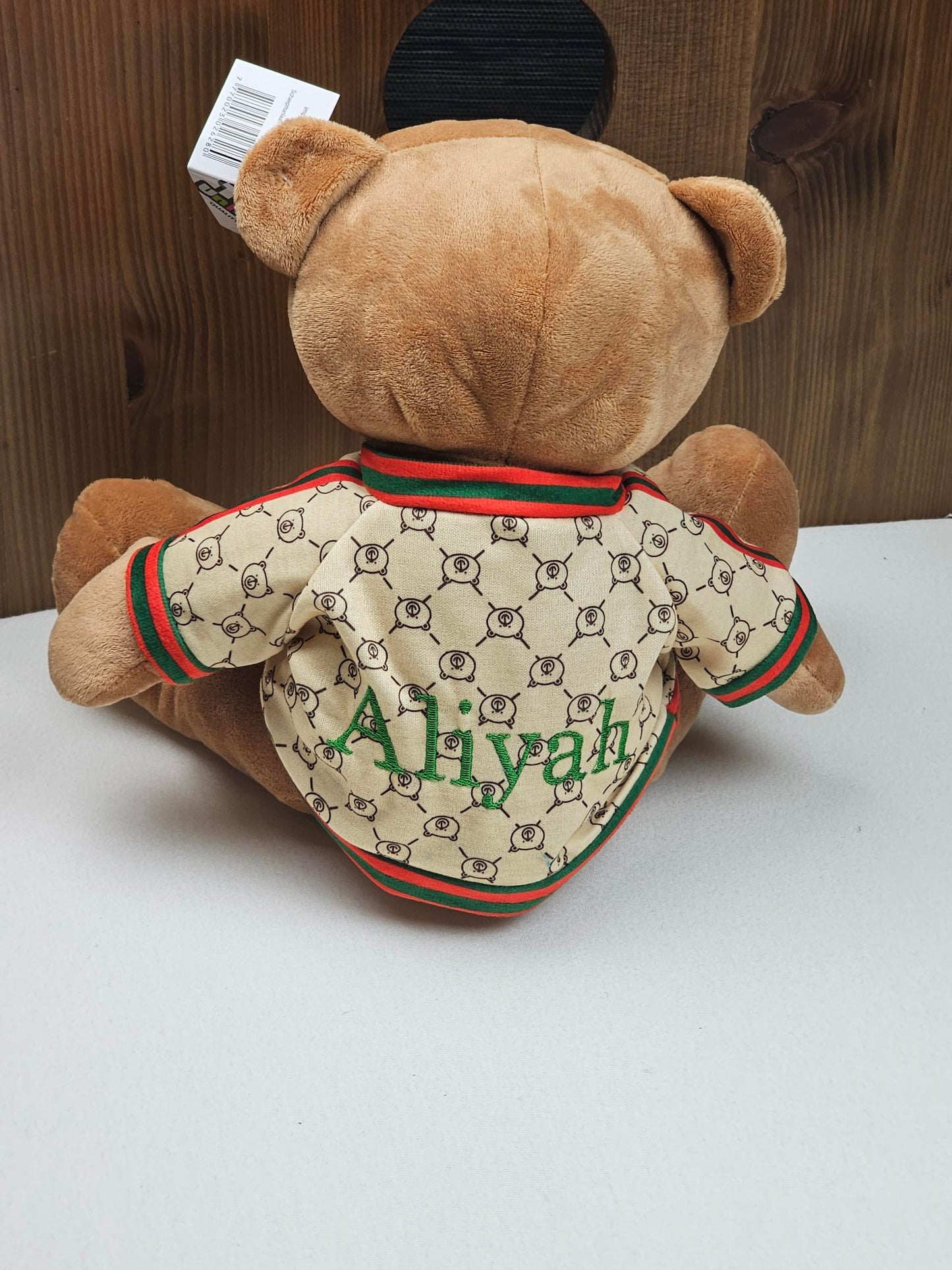 Peluche Ourson Calin 30cm avec Pull personnalisé brodé | Bande Rouge et Verte