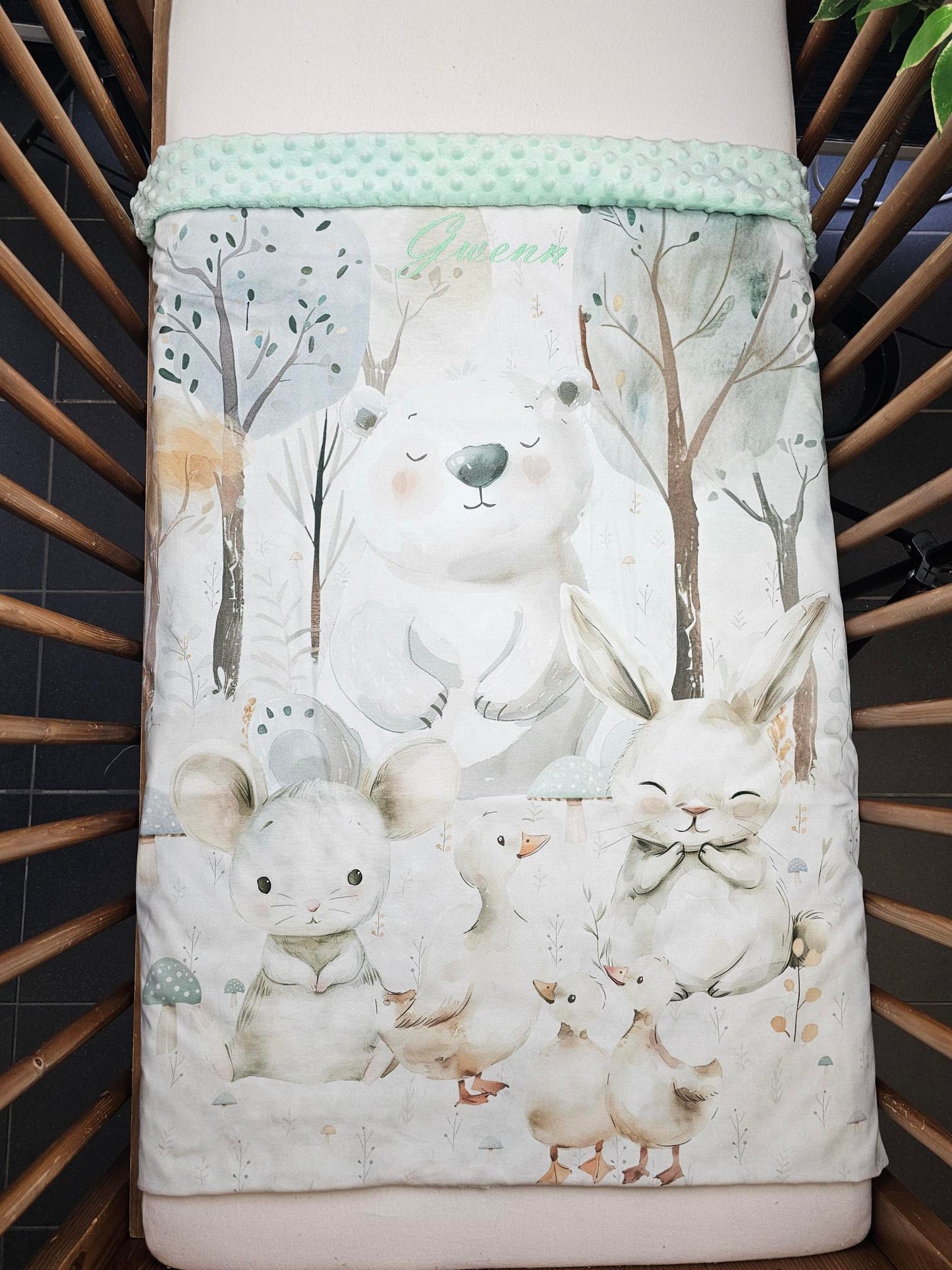 Couverture Plaid Bébé | Forêt Ours Blanc | 70cm x 95cm | A Personnaliser