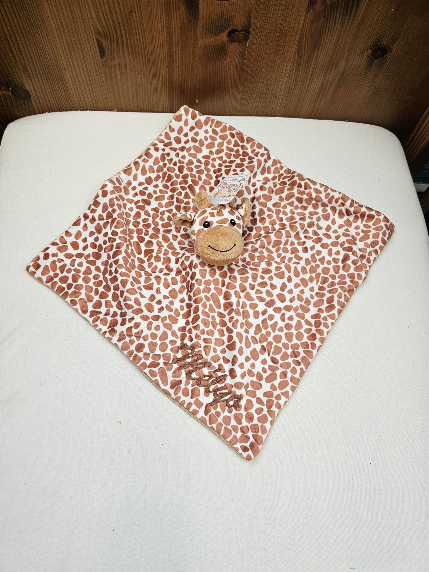Doudou Mouchoir Plat Girafe 35cm | Prénom Personnalisé - Calincaline.be