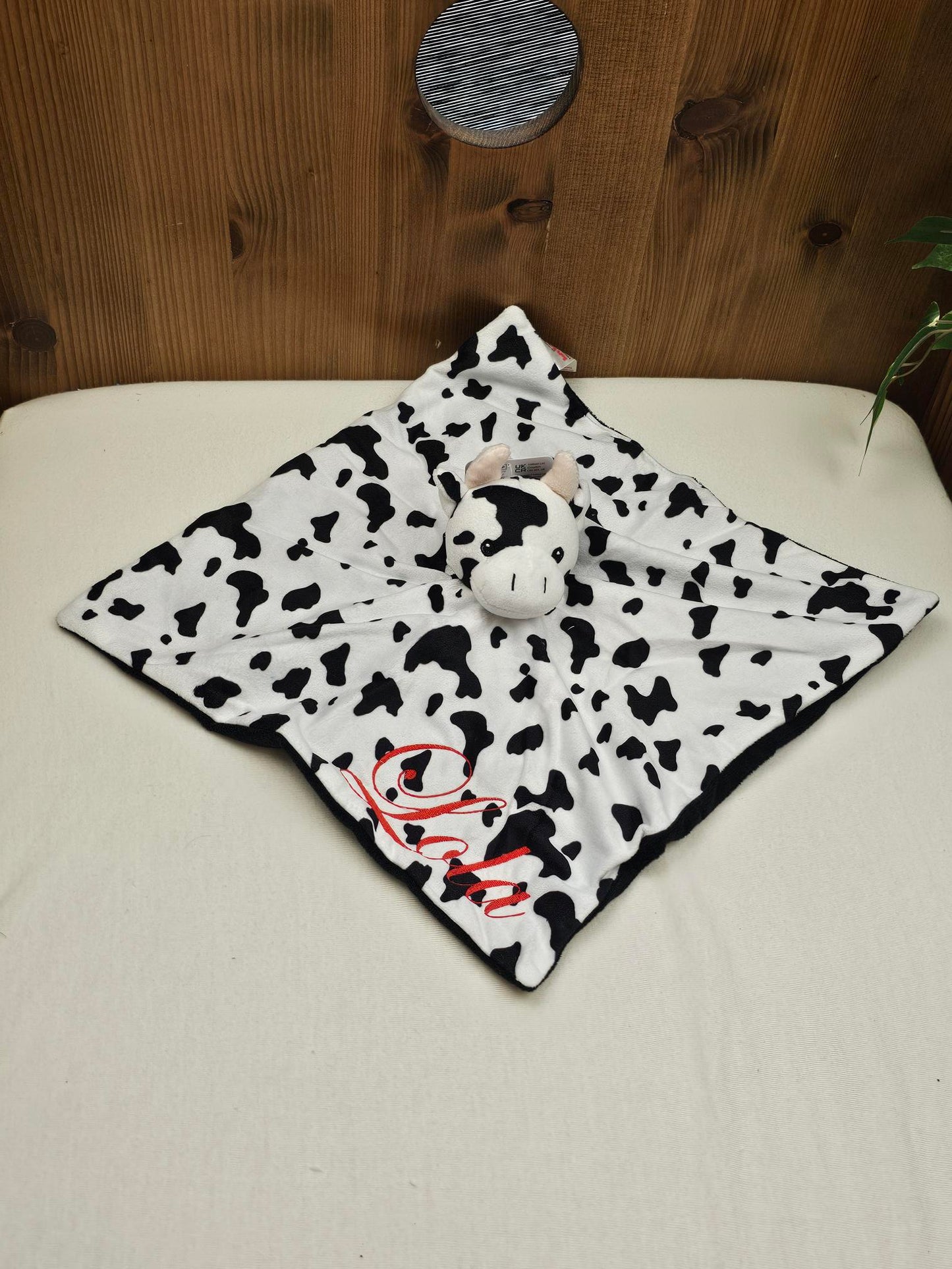 Doudou Mouchoir Plat Vache 35cm | Prénom Personnalisé