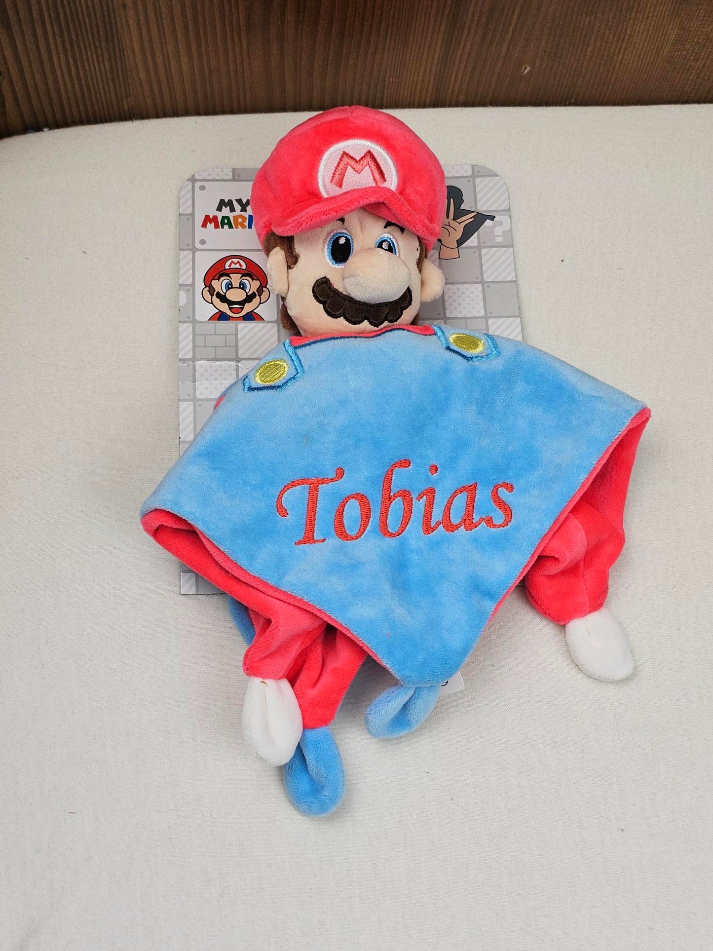 Doudou Mouchoir Plat Super Mario avec Grelot | 25cm | Prénom brodé