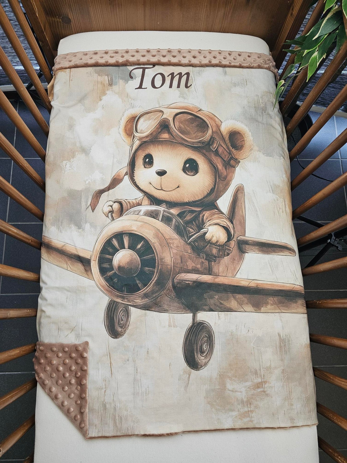 Couverture Plaid Bébé | Teddy Pilote Brun | 70cm x 95cm | A Personnaliser