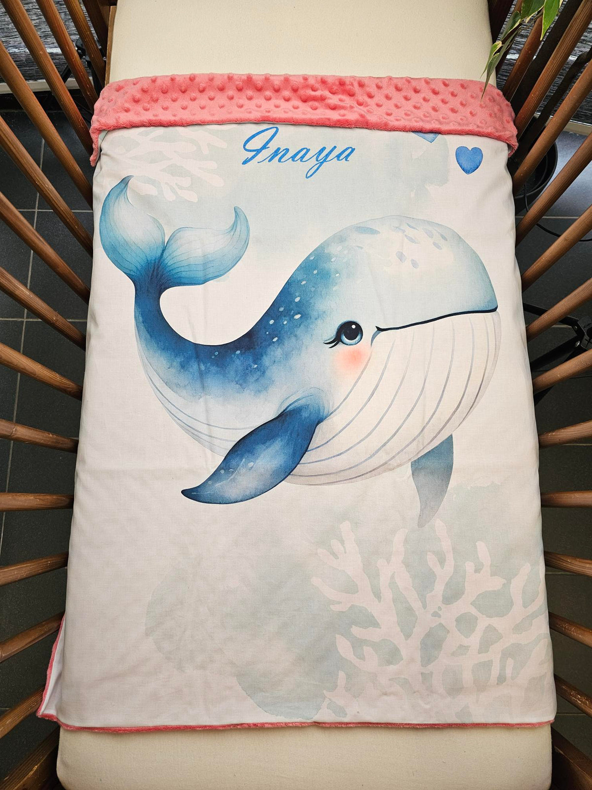 Couverture Plaid Bébé | Baleine Bleue | 70cm x 95cm | A Personnaliser