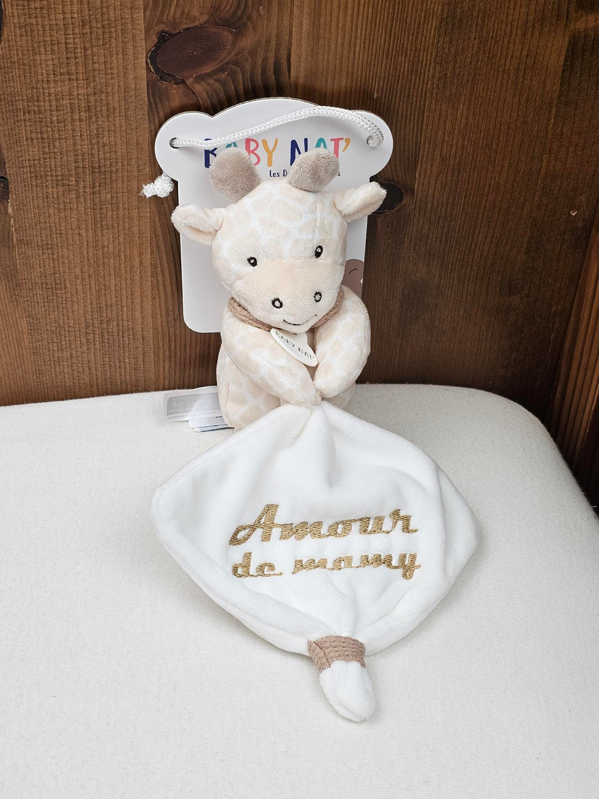 Doudou Pantin Mango La Girafe Personnalisé | Avec mouchoir | BabyNat