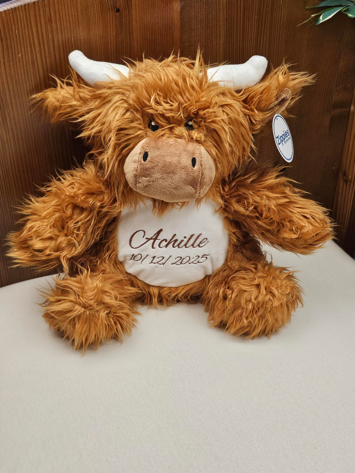 Peluche Mumbles Zippies Brodée | Vache Highland | A personnaliser