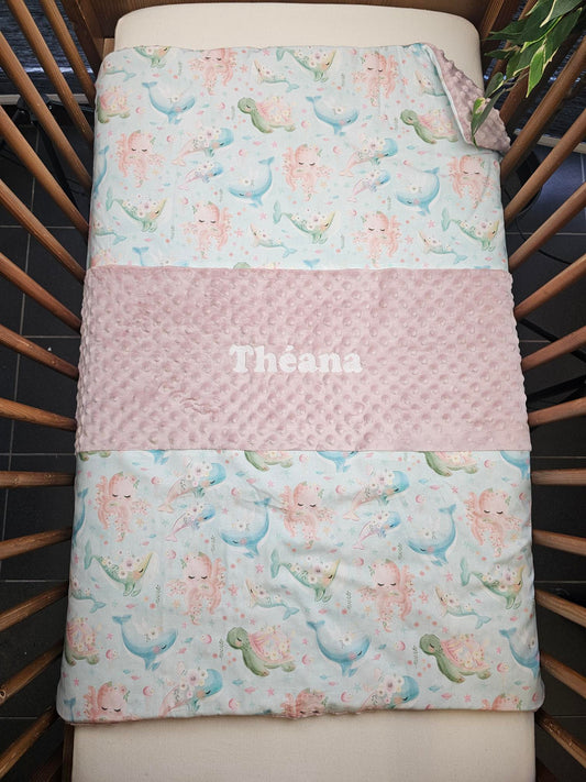 Créez Votre Couverture Bébé 70cm x 95cm | Coton et Minky Fille | Modèle 2