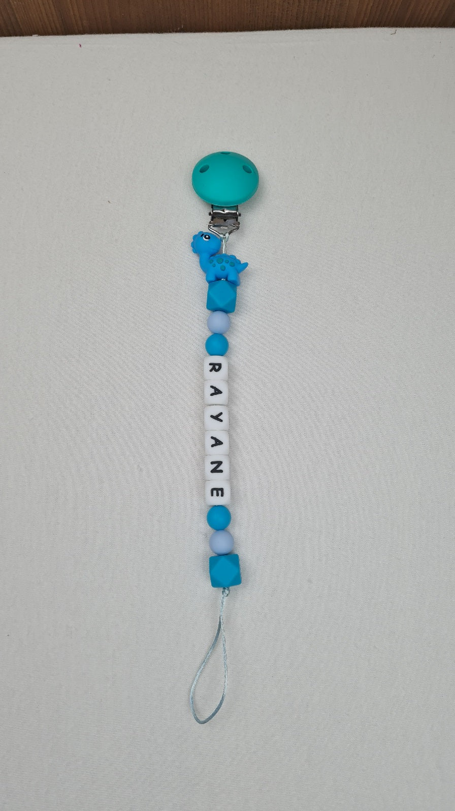 Attache Sucette A Perles En Silicone | Prénom Personnalisée | Dinosaure