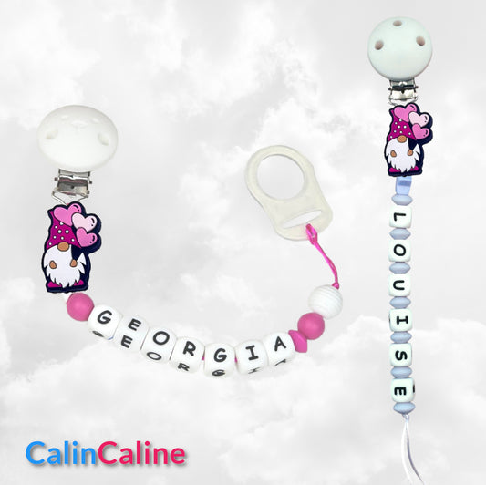 Attache Sucette A Perles En Silicone | Prénom Personnalisée | Gnome Rose
