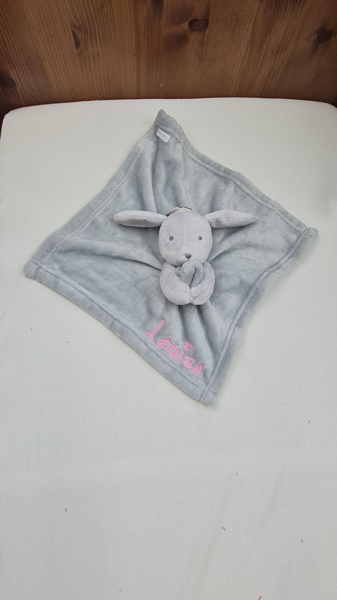Doudou Mouchoir Lapinou Gris 35cm | Avec Prénom Personnalisé | Baby Town