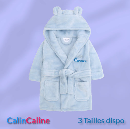 Peignoir enfant | Bleu ciel | Personnalisé avec prénom | 3 tailles