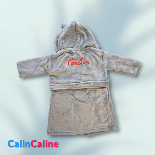 Peignoir enfant | Gris | Personnalisé avec prénom | 3 tailles