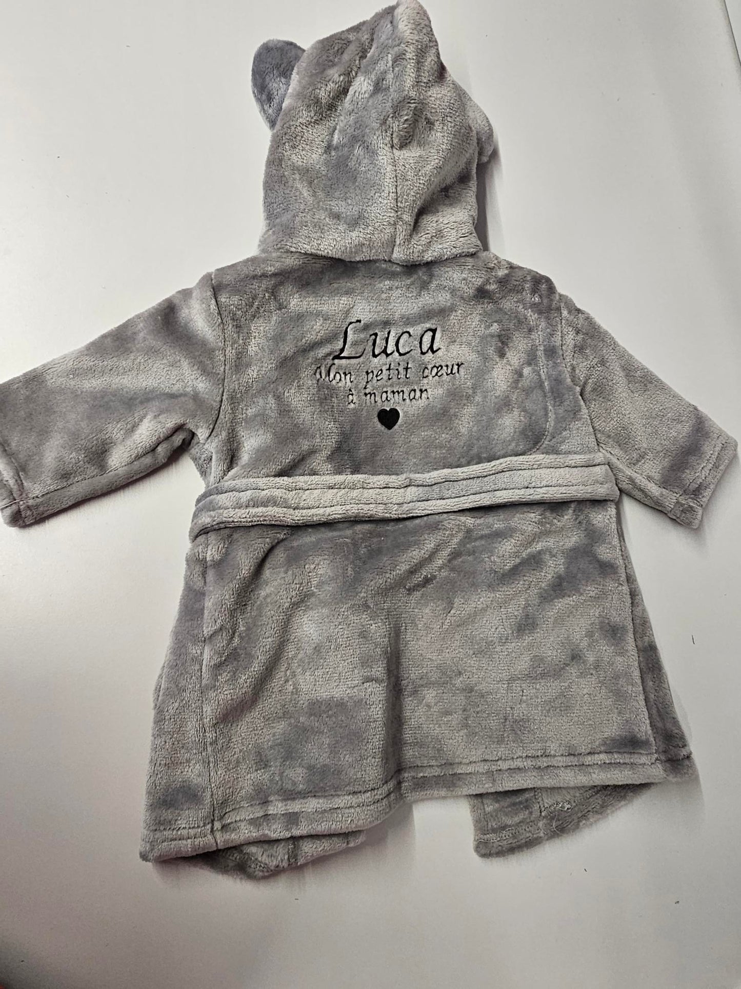 Peignoir enfant | Gris | Personnalisé avec prénom | 3 tailles