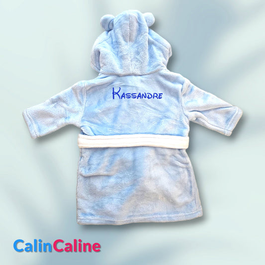 Peignoir ourson enfant | Bleu ciel | Personnalisé avec prénom | 3 tailles