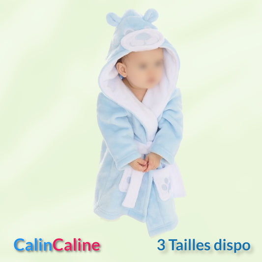 Peignoir ourson enfant | Bleu ciel | Personnalisé avec prénom | 3 tailles