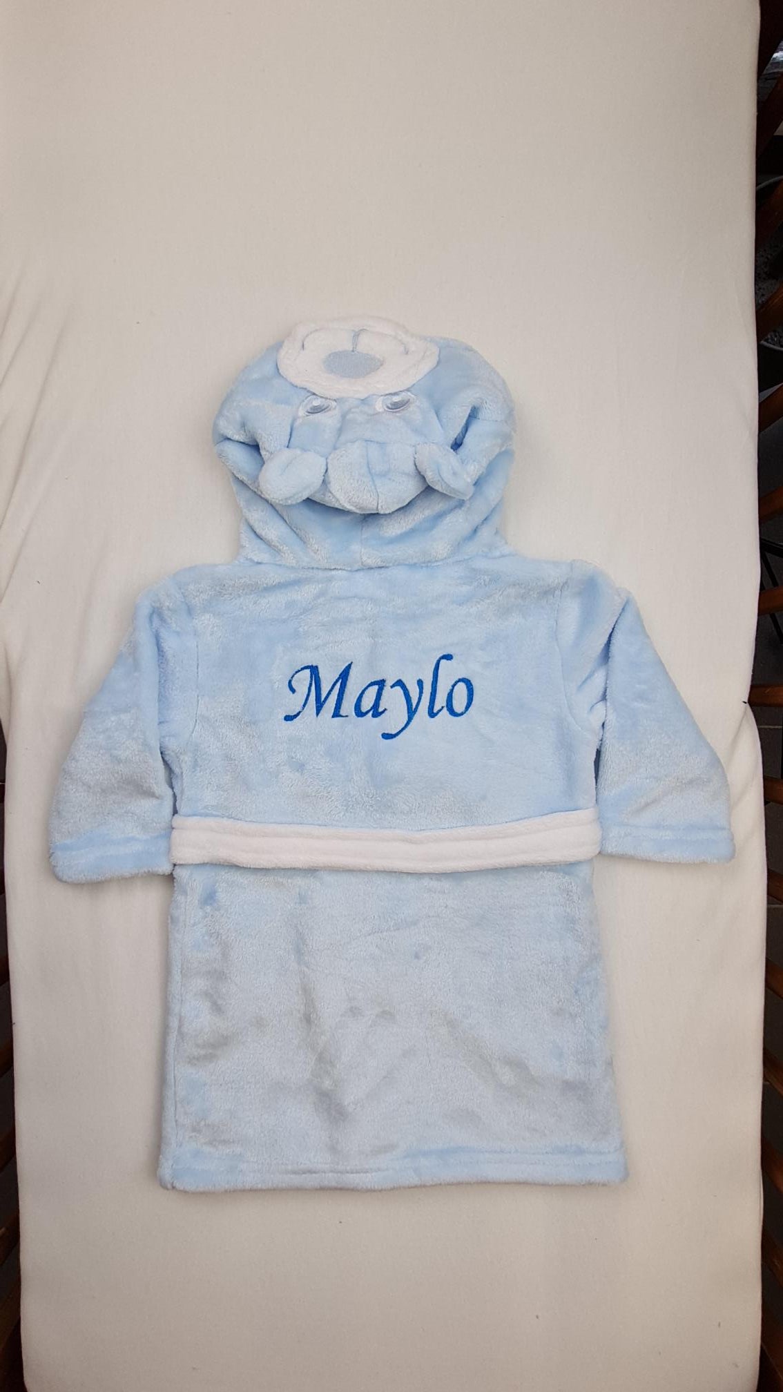 Peignoir ourson enfant | Bleu ciel | Personnalisé avec prénom | 3 tailles - Calincaline.be