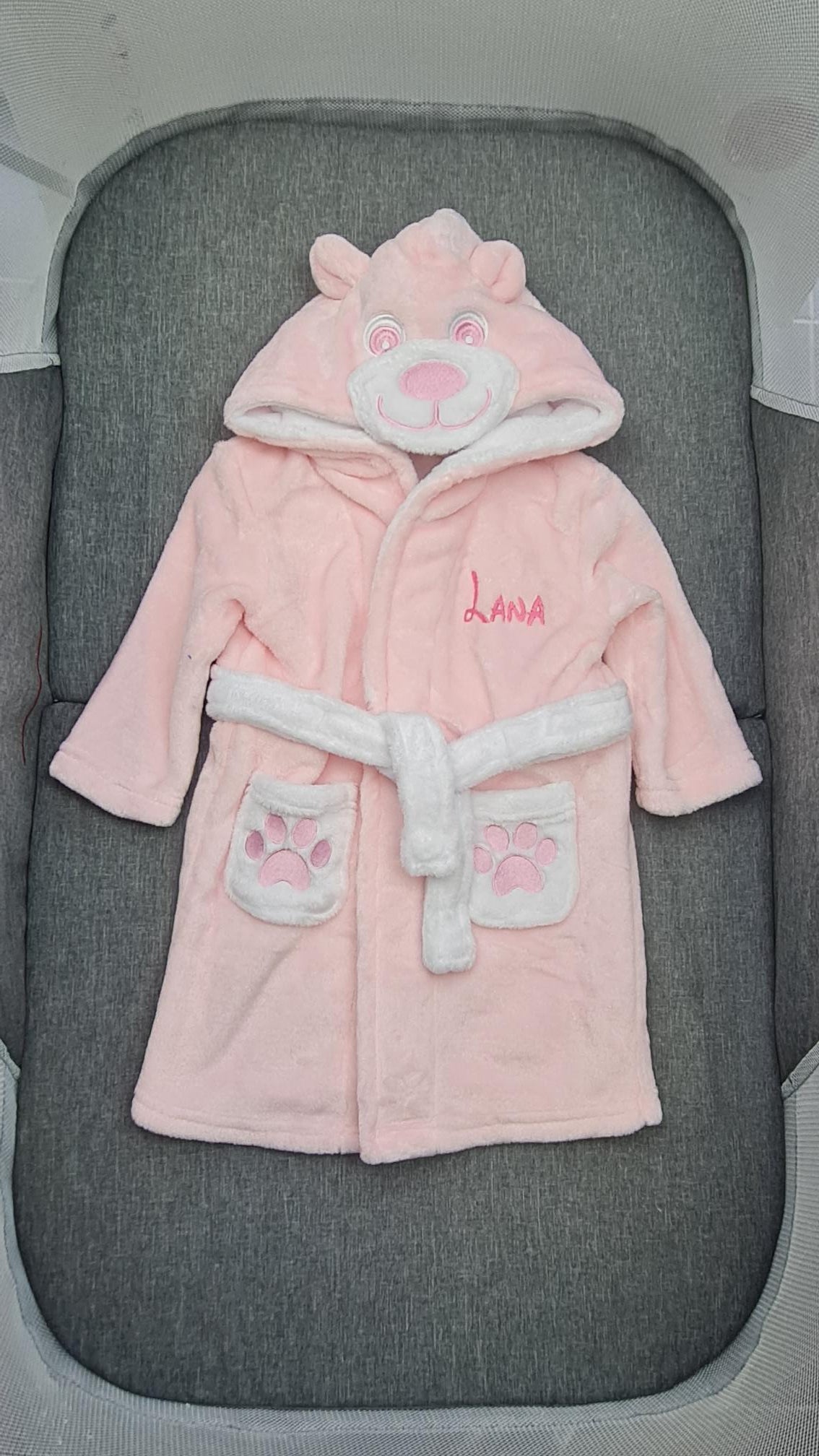 Peignoir ourson enfant | Rose | Personnalisé avec prénom | 3 tailles