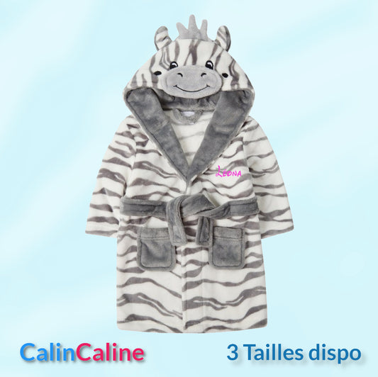 Peignoir Zèbre enfant | Gris et Blanc | Personnalisé avec prénom | 3 tailles