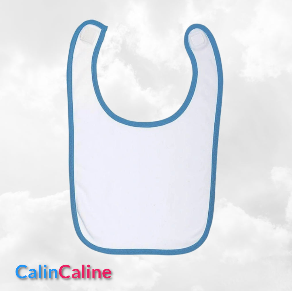 Bavoir Coton bébé blanc/bleu aqua personnalisé | Taille Unique | Figurine au choix