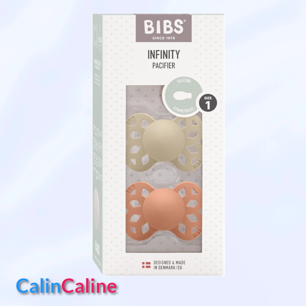 2 Sucettes physiologiques BIBS Infinity personnalisées | 0-6 mois | Vanille Pêche