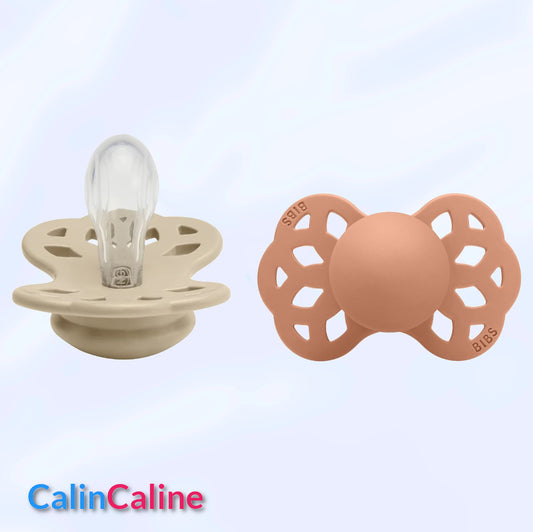 2 Sucettes physiologiques BIBS Infinity personnalisées | 0-6 mois | Vanille Pêche