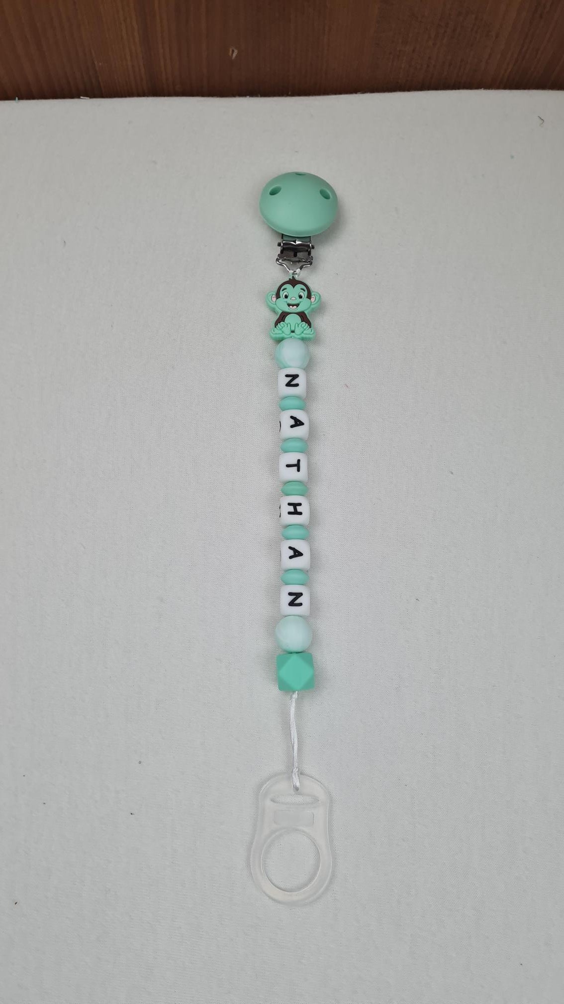 Attache Sucette A Perles En Silicone | Prénom Personnalisée | Singe - Calincaline.be
