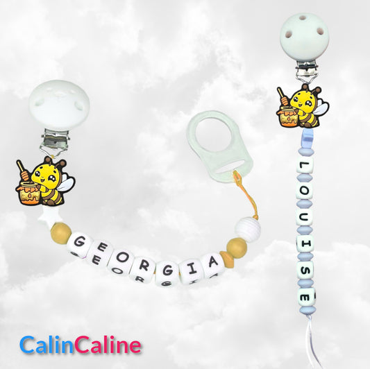 Attache Sucette A Perles En Silicone | Prénom Personnalisée | Abeille Pot De Miel